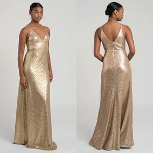 Jenny Yoo Celia Gold Sequin V-Neck Bridesmaid Dress 12 Formal Wear